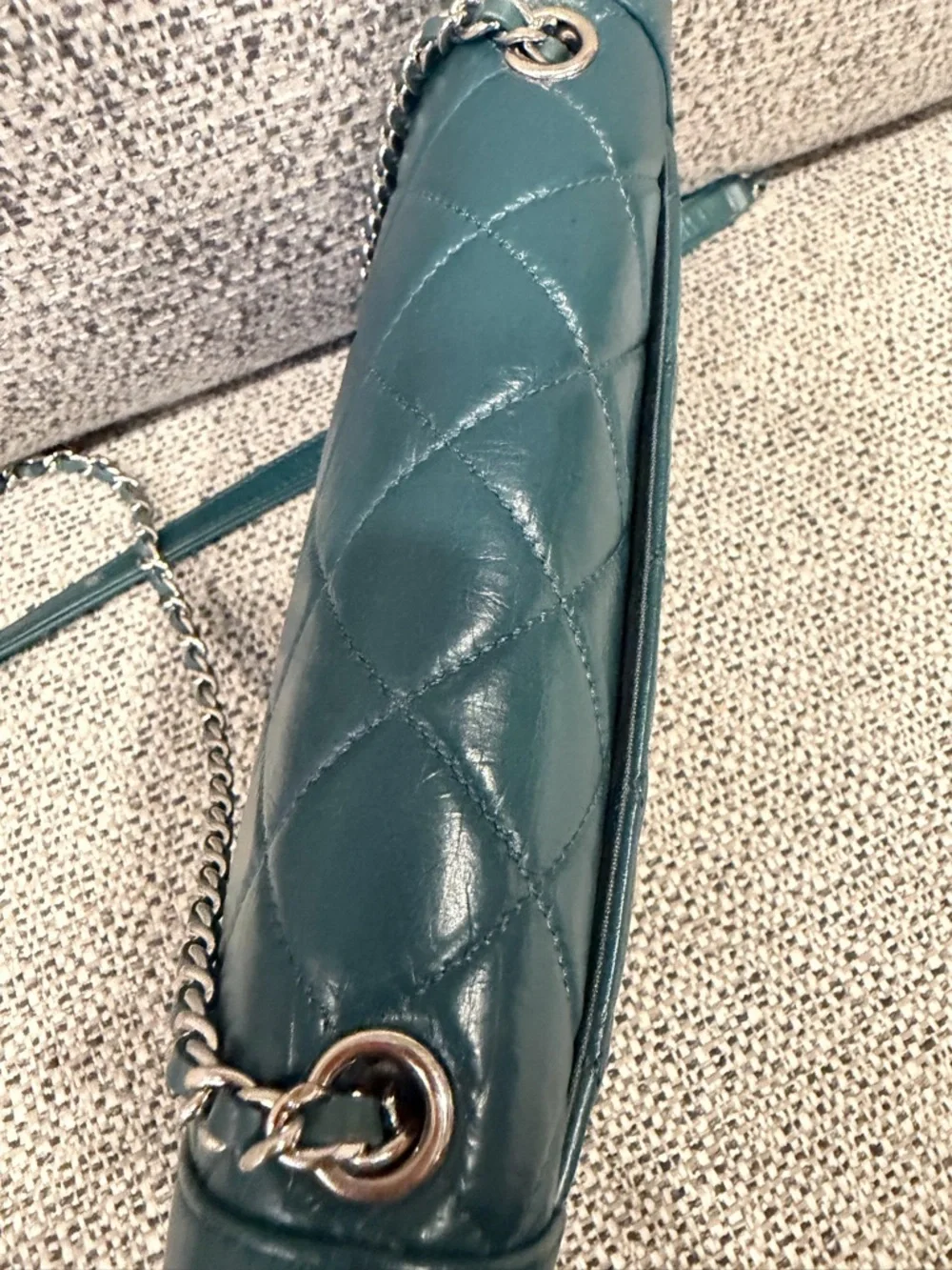 Chanel Green Leather Chain Crossbody Bag